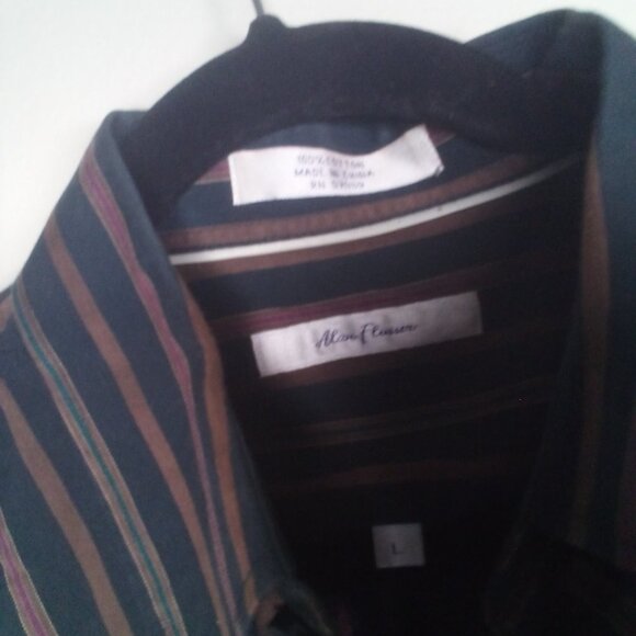 Alan Flusser Shirt L Button Down Long Sleeve Stripe Green Brown - Picture 6 of 14